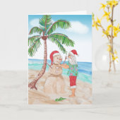 Watercolor Kerstman en zandige sneeuwman Kerstmis Kaart (Gele Bloem)