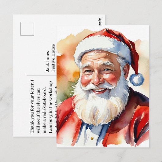 Watercolor Kerstman Kerstbeeld Briefkaart (Voorkant / Achterkant)