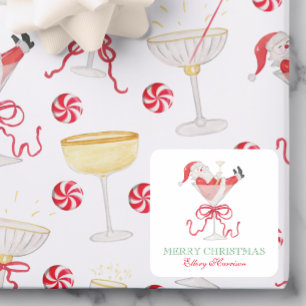 Watercolor Kerstman Kerstcocktailparty Vierkante Sticker