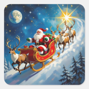 Watercolor Kerstman op slee Kerstmis Vierkante Sticker