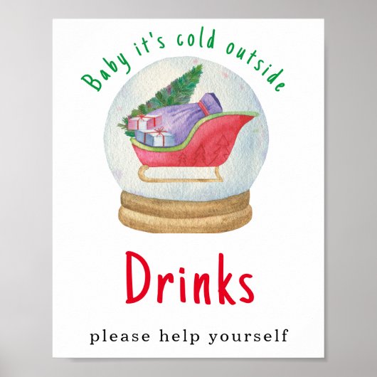 Watercolor kerstman slee - Drankjes Poster (Voorkant)