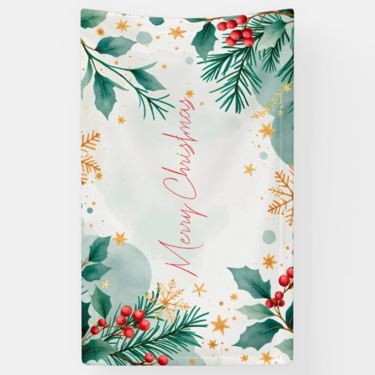 Watercolor Kerstmis Banner – Bladeren (Verticaal)