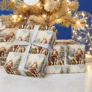 Watercolor Kerstmis Bos Santa met Cadeaus Cadeaupapier