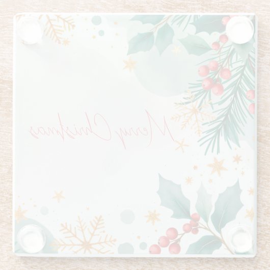 Watercolor Kerstmis Glas Onderzetter – Elegant Glazen Onderzetter (Achterkant)