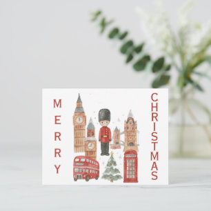 Watercolor Kerstmis in Londen Rode Bus, Big Ben Briefkaart