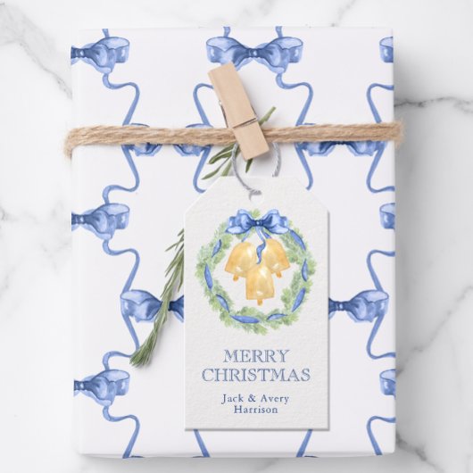 Watercolor Kerstmis of Trouwklokken Cadeaulabel