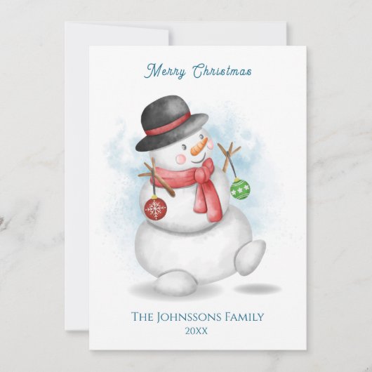 Watercolor Kerstmis sneeuwman  Kaart (Voorkant)
