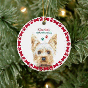 Watercolor Kerstmis Yorkie Gepersonaliseerd Orname Keramisch Ornament