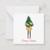 Watercolor Kerstmode Meisje Cadeaubijlage Notitiekaartje (Voorkant)