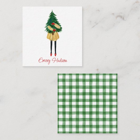 Watercolor Kerstmode Meisje Cadeaubijlage Notitiekaartje (Voorkant / Achterkant)