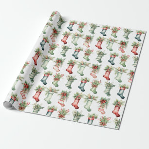 Watercolor Kerstmutsen Cadeaupapier
