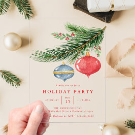 Watercolor Kerstornamenten Dennengehakt Feestelijk Acryl Uitnodigingen