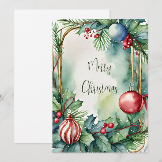 Watercolor kerstornamenten op maat feestdagenkaart (Voorkant / Achterkant)
