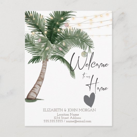 Watercolor Kerstpalm, Hart Aankondiging (Voorkant)