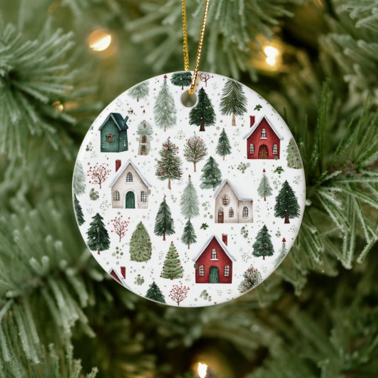Watercolor Kerstpatroon Kerstbal Keramisch Ornament (Boom)