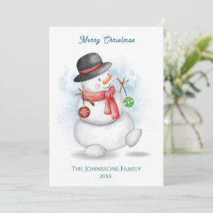 Watercolor Kerstsneeuwman Kaart