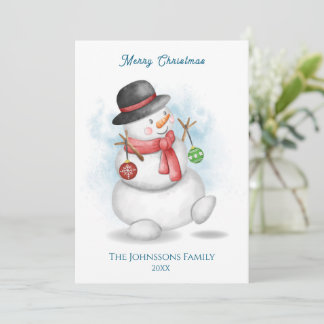 Watercolor Kerstsneeuwman  Kaart