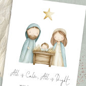 Watercolor Kerststal Allemaal Rustig Foto Feestdagenkaart