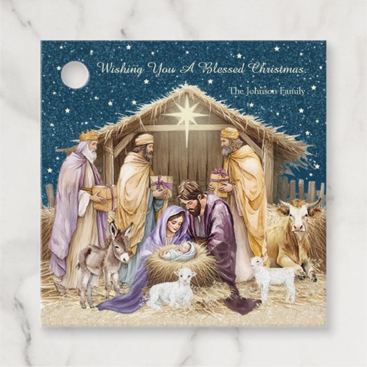Watercolor Kerststal Cadeau Bedankjes Labels (Voorkant)