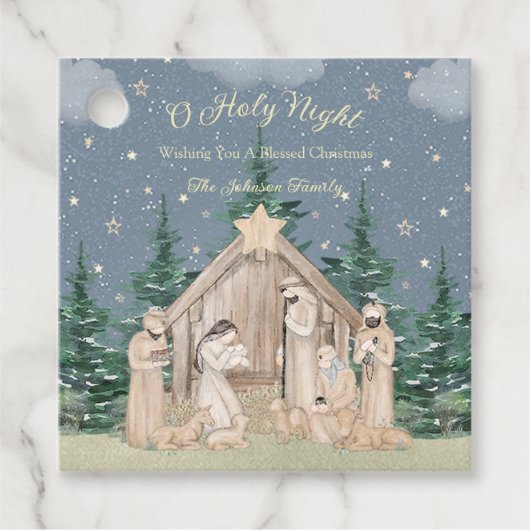 Watercolor Kerststal Cadeau Bedankjes Labels (Voorkant)