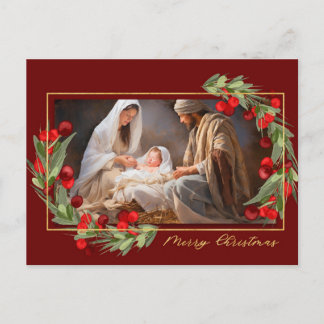 Watercolor Kerststal 'Eer aan God' Feestdagenkaart