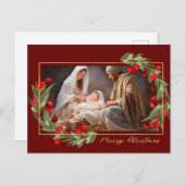 Watercolor Kerststal 'Eer aan God' Feestdagenkaart (Voorkant / Achterkant)