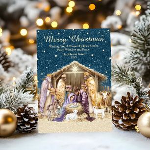 Watercolor Kerststal Feestdagenkaart