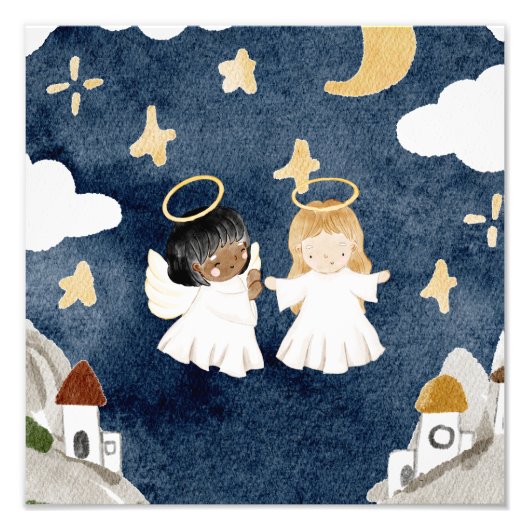 Watercolor Kerststal Foto Afdruk (Voorkant)