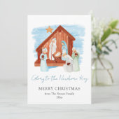 Watercolor Kerststal Glory to Newborn King Feestdagenkaart (Staand voorkant)