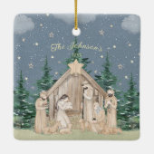 Watercolor Kerststal Keramisch Ornament (Achterkant)