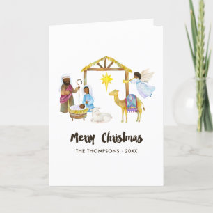 Watercolor Kerststal Kerst Foto Feestdagen Kaart