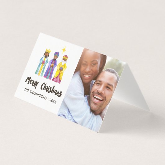 Watercolor Kerststal Kerst Foto Kaart (Voorkant)