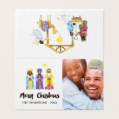 Watercolor Kerststal Kerst Foto Kaart (Buitenkant ongevouwen)