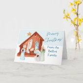 Watercolor Kerststal Kerstdag Aanpasbaar Kaart (Gele Bloem)