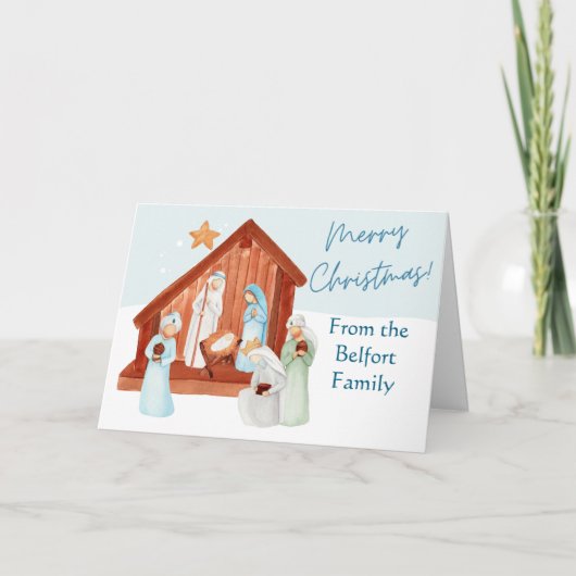 Watercolor Kerststal Kerstdag Aanpasbaar Kaart (Voorkant)