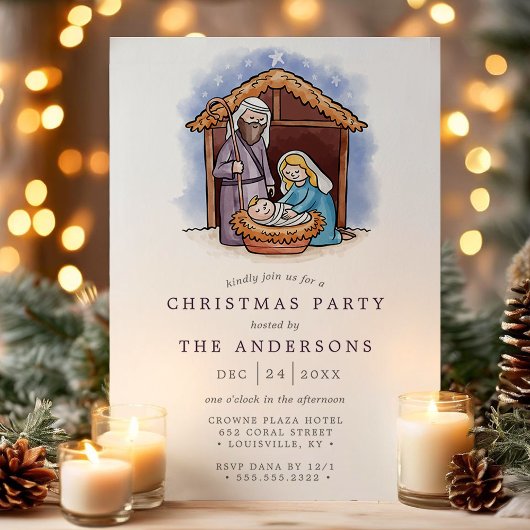 Watercolor Kerststal Kerstfeest Party Kaart