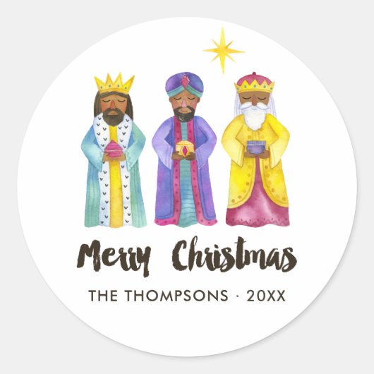 Watercolor Kerststal Kerstmis Ronde Sticker (Voorkant)