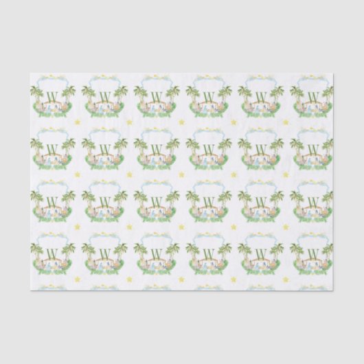 Watercolor Kerststal Monogram Wapen Kerstmis Tissuepapier (Voorkant)
