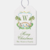 Watercolor Kerststal Monogram Wapenschild Kerstmis Cadeaulabel (Voorkant)