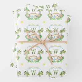 Watercolor Kerststal Monogram Wapenschild Kerstmis Inpakpapier Vel