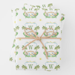 Watercolor Kerststal Monogram Wapenschild Kerstmis Inpakpapier Vel