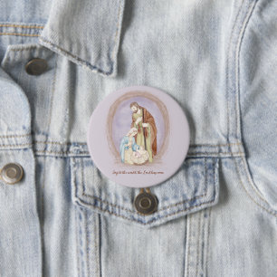 Watercolor kerststal op maat voor de feestdagen ronde button 7,6 cm