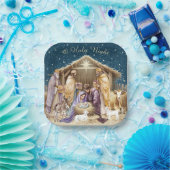 Watercolor Kerststal Papieren Bordje (Feest)