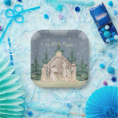 Watercolor Kerststal Papieren Bordje (Feest)