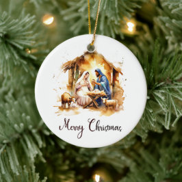 Watercolor Kerststal Prettig Kerstfeest Keramisch Ornament