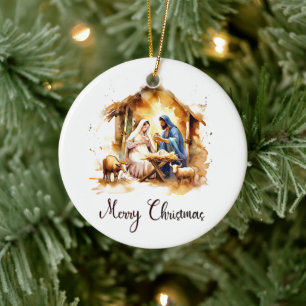 Watercolor Kerststal Prettig Kerstfeest Keramisch Ornament