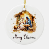 Watercolor Kerststal Prettig Kerstfeest Keramisch Ornament (Voorkant)