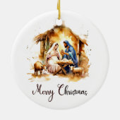 Watercolor Kerststal Prettig Kerstfeest Keramisch Ornament (Achterkant)
