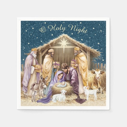 Watercolor Kerststal Servet (Voorkant)