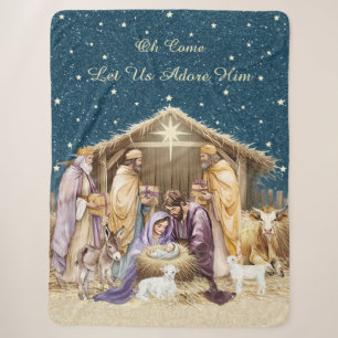 Watercolor Kerststal Sherpa Deken